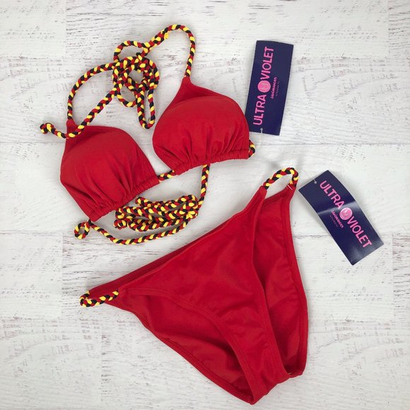 2/$20 Ultra Violet Rope Tie Bikini Red Size Medium NWT - Picture 2 of 5